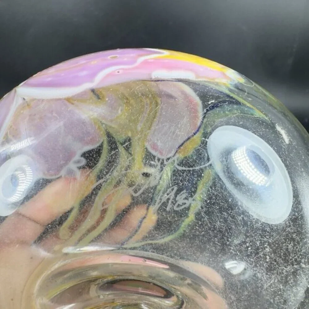 1985 Glasshouse Studios Signed Hand Blown‎ Art Glass Oil Lamp Vase Paperweight